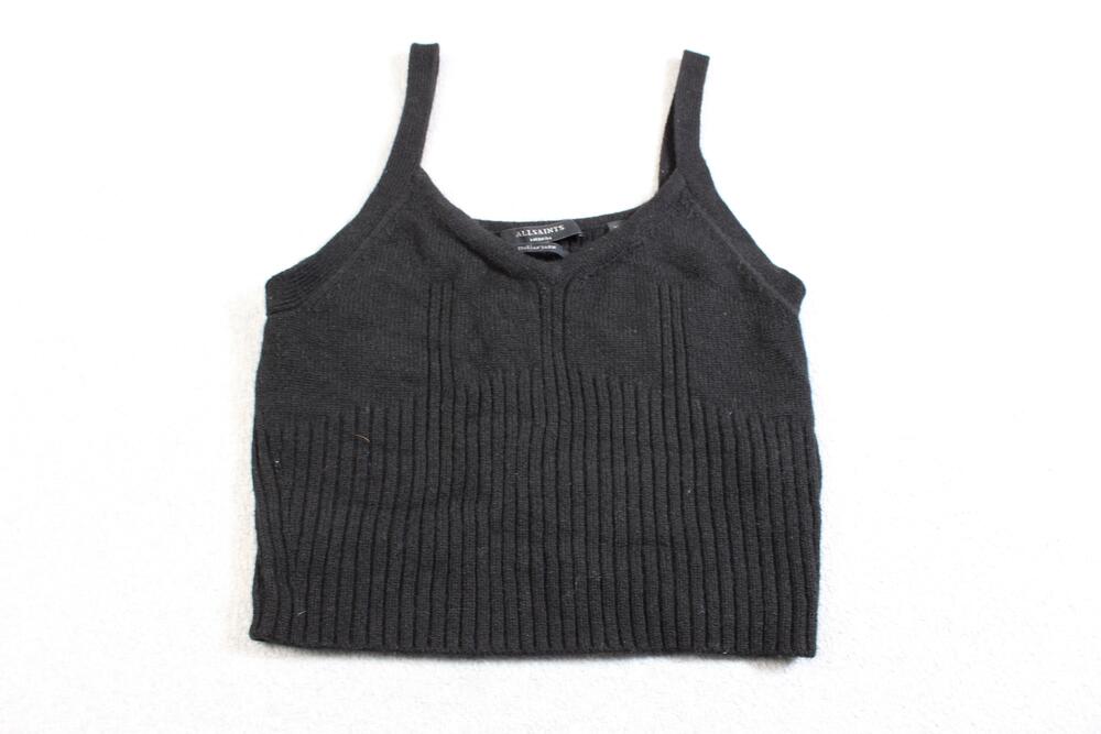 AllSaints Cashmere Wool Tank Top Women Medium Black Camisole Quiet Luxury Croppe